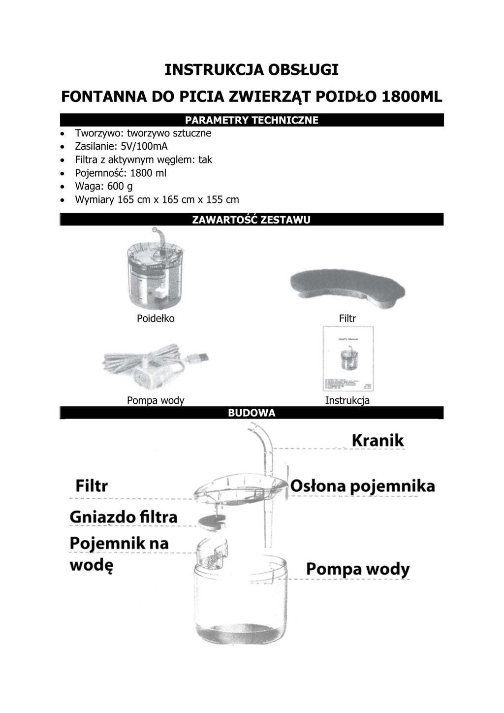 Poidełko fontanna dla psa kota zwierząt automatyczne Graphite